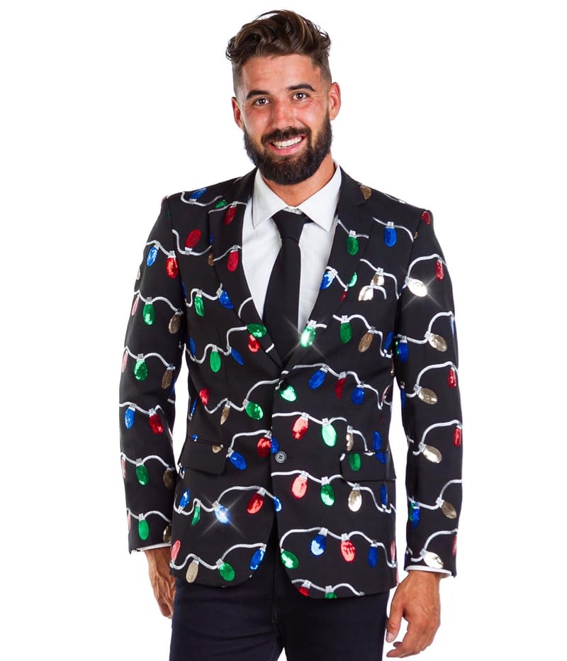 Tipsy Elves Sequin String of Lights Blazer with Tie (Size 42, Black) - Image 1